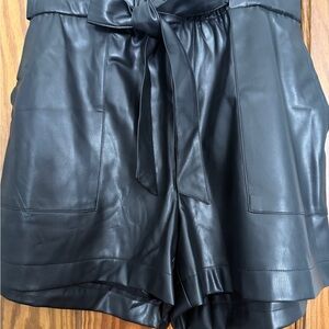 Bluivy Black High-Waist Faux Leather Paperbag Shorts with Tie